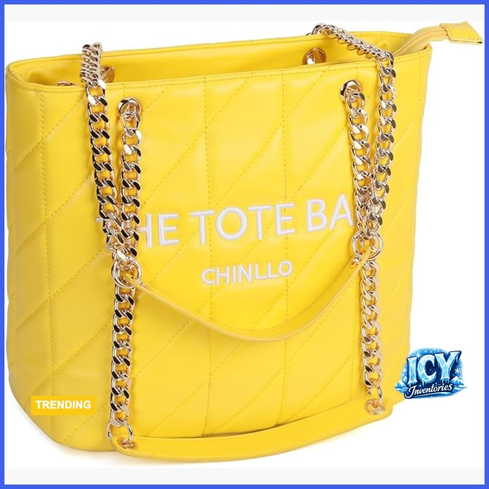 PU Leather Tote Bag with Chain Strap, Top Handle Purse
